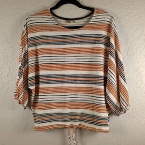 Lavish Top Women's Small Striped Short Dolmen Sleeve Stretch‎ Knit Blouse